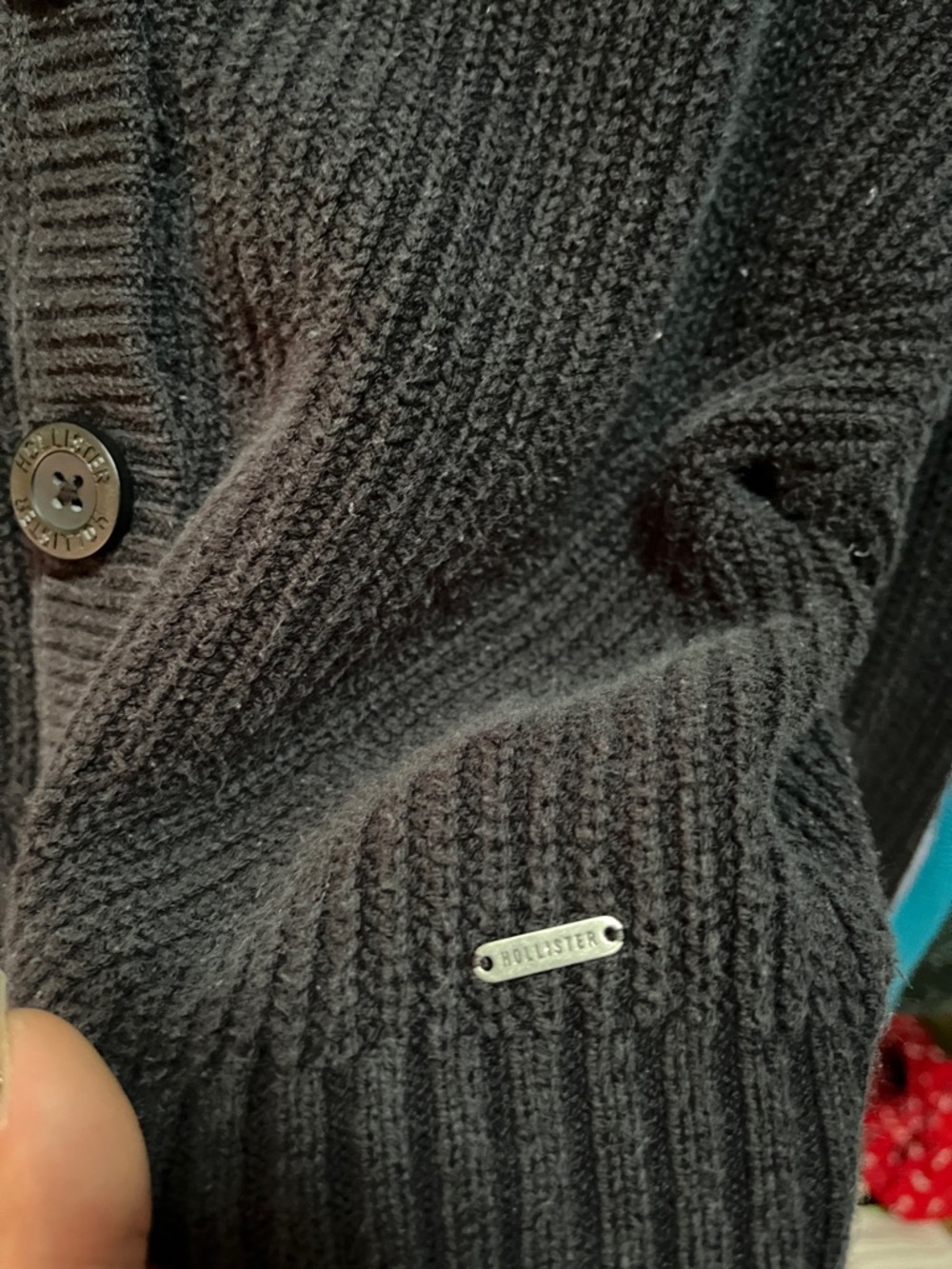 Hollister Dark Charcoal Ribbed V-Neck Button Cardigan - Picture 4 of 4